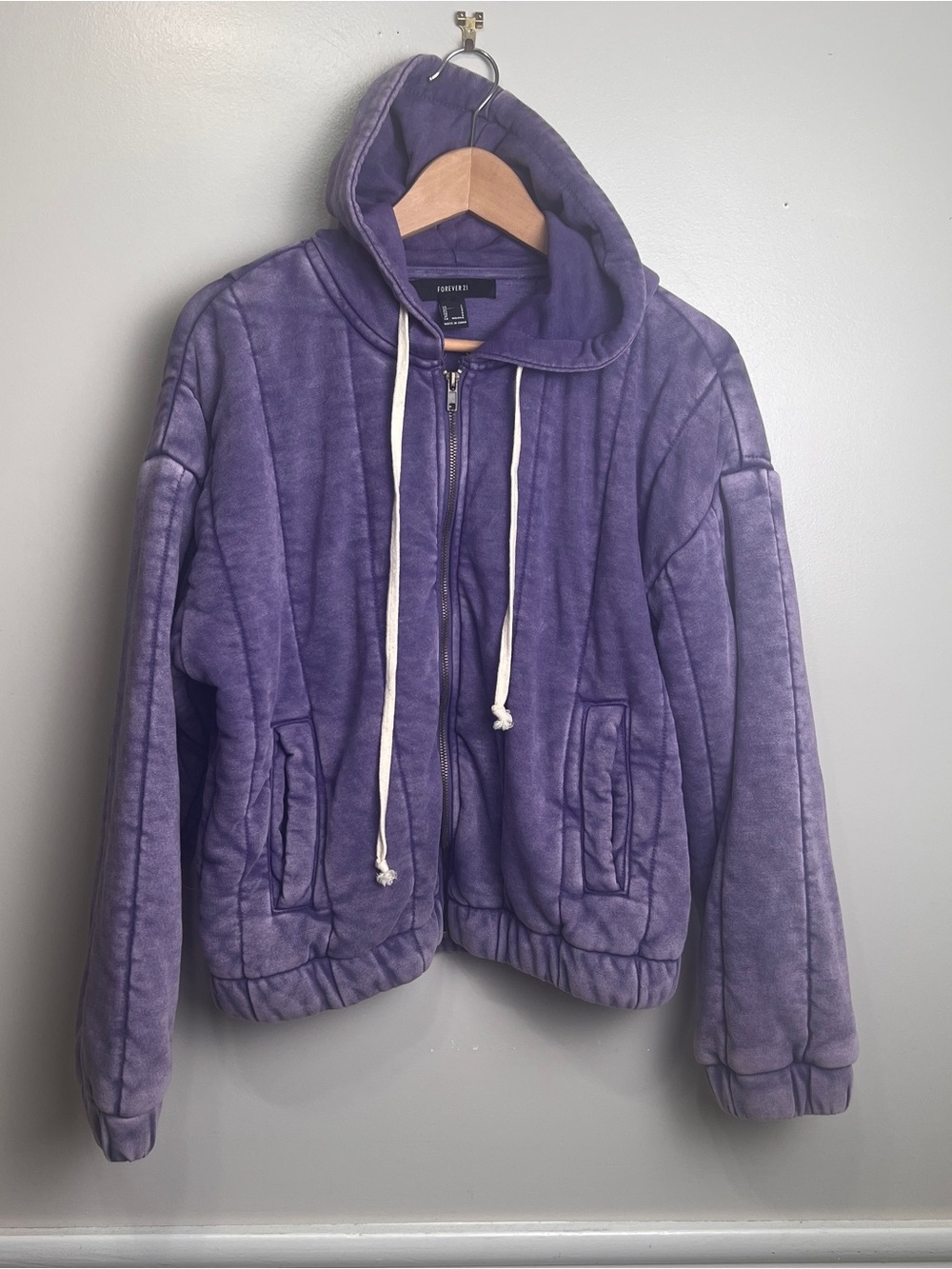 Forever 21 Quilted Mineral Wash Purple Zip-Up Hoodie, Pockets, Size S, EUC